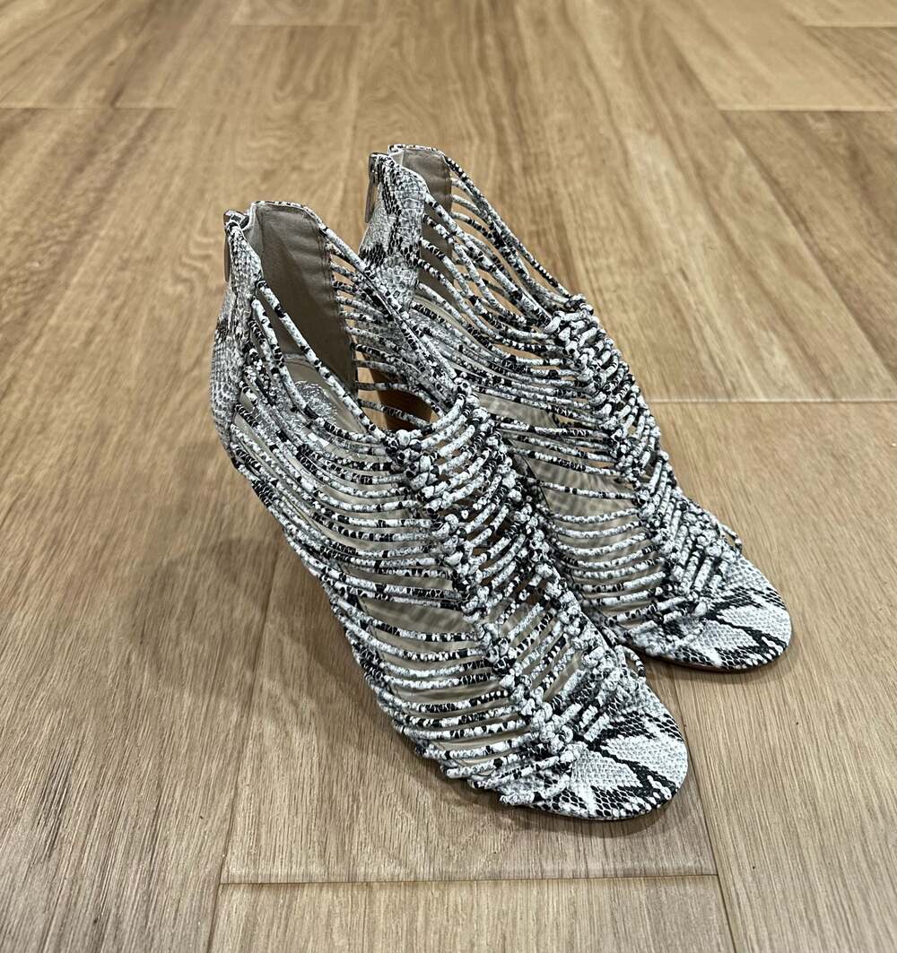 Vince Camuto Alsandra Snakeskin Print Strappy Cage Heeled Sandals
